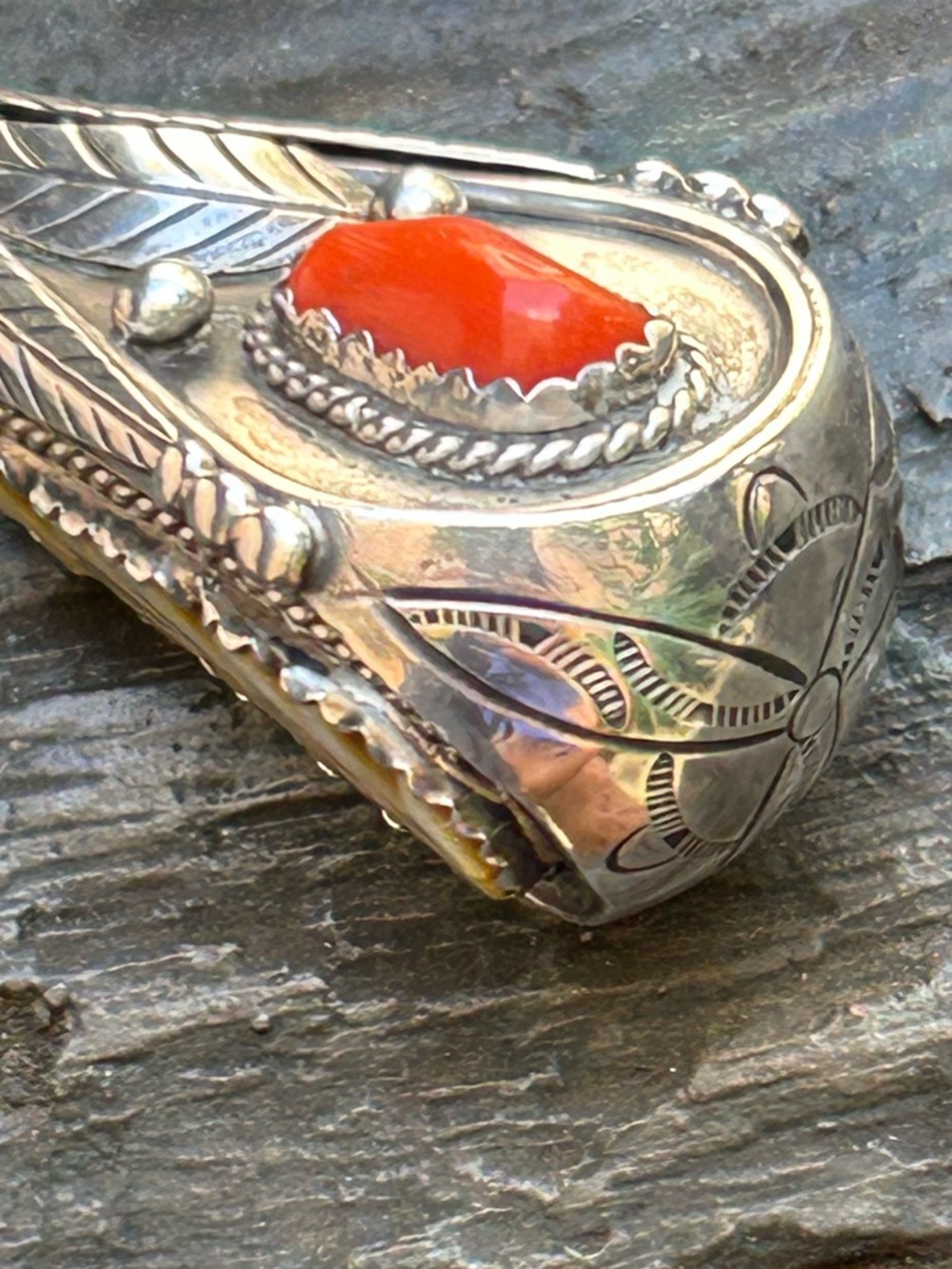 Artisan Juan Pedro Garcia sterling silver swiveling coral turquoise MOP Necklace - Picture 9 of 16
